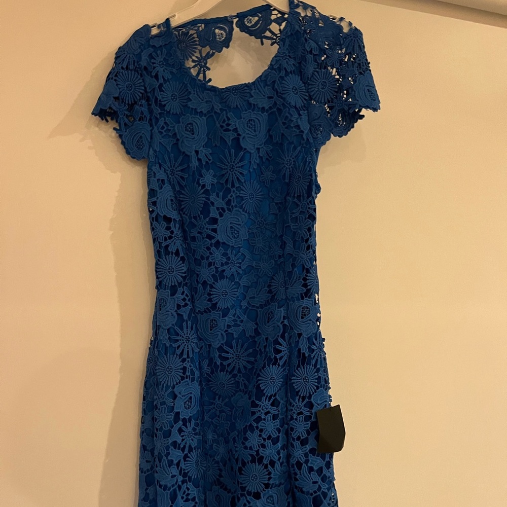 Lulus blue lace dress with open back